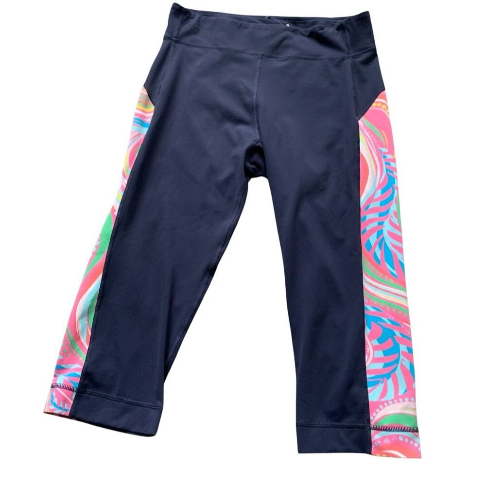 Lilly Pulitzer Weekender navy blue palm print CROP CAPRI LEGGINGS sz L
